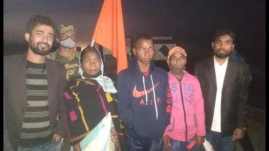 Liton Bhumij’s family received him at Sutarkandi along the India-Bangladesh border. (HT Photo)
