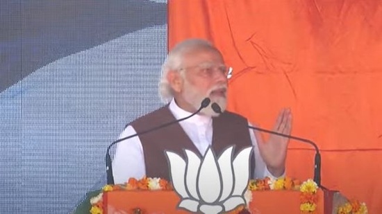 PM Modi addressing an election rally in Punjab on Thursday.&nbsp;