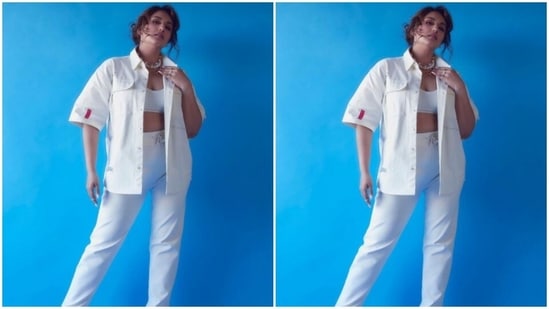 Styled by fashion stylist Mohit Rai, Huma wore her tresses in a messy bun and decked up in maroon eyeshadow, black eyeliner, mascara-laden eyelashes, contoured cheeks and a shade of nude lipstick.(Instagram/@iamhumaq)