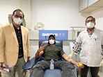 Hrithik Roshan during blood donation at a Mumbai hospital. Hrithik Roshan during blood donation at a Mumbai hospital.