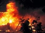 Vehicles on fire after the serial bomb blasts in Ahmedabad, Gujarat. (PTI/File)