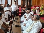 Karnataka: Congress MLAs continued their protest over “saffron flag” remark. Karnataka: Congress MLAs continued their protest over “saffron flag” remark. 