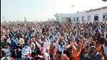 BJP supporters at a public rally in Shikohabad, UP on Thursday. (ANI)