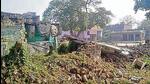 The demolished house of Vikas Dubey at Bikru village in Kanpur Dehat district. (HT PHOTO)
