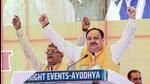 BJP national president JP Nadda at a rally for the UP polls in Ayodhya on Friday. (PTI PHOTO)