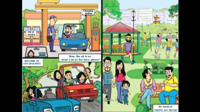 From offering subsidy on the purchase of electric vehicles (EV) to road tax exemption and modification of building rules for EV charging stations to encouraging start-ups, the Chandigarh administration has come out with a roadmap to promote green fuel and give a push to eco-friendly transport options. (Illustration: Biswajit debnath/ht)