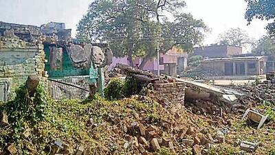 The demolished house of Vikas Dubey at Bikru village in Kanpur Dehat district. (HT PHOTO) The demolished house of Vikas Dubey at Bikru village in Kanpur Dehat district. (HT PHOTO)