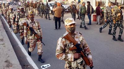 Patiala, Feb 17 (ANI): Paramilitary Forces take out a flag march for the upcoming Punjab Assembly elections, in Patiala on Wednesday. (ANI Photo) (Rajesh Sachar) Patiala, Feb 17 (ANI): Paramilitary Forces take out a flag march for the upcoming Punjab Assembly elections, in Patiala on Wednesday. (ANI Photo) (Rajesh Sachar)