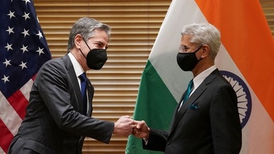 US Secretary of State Antony Blinken meets with external affairs minister S Jaishankar before the Quad meeting of foreign ministers in Melbourne on February 11. (AFP) US Secretary of State Antony Blinken meets with external affairs minister S Jaishankar before the Quad meeting of foreign ministers in Melbourne on February 11. (AFP)