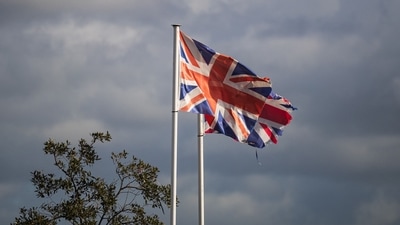 This photograph taken on December 10, 2021, shows the Britain flags wave, in the harbour of Ouistreham, northwestern France. (Representational image) (AFP) This photograph taken on December 10, 2021, shows the Britain flags wave, in the harbour of Ouistreham, northwestern France. (Representational image) (AFP)