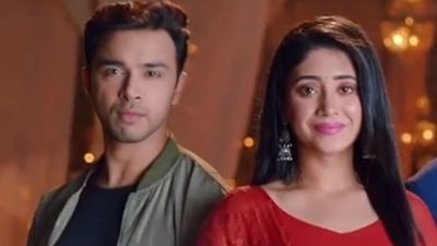 Shivangi Joshi and Randeep Rai on Balika Vadhu poster.