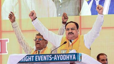 BJP national president JP Nadda at a rally for the UP polls in Ayodhya on Friday. (PTI PHOTO) BJP national president JP Nadda at a rally for the UP polls in Ayodhya on Friday. (PTI PHOTO)