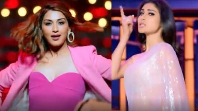 Sonali Bendre and Mouni Roy in DID L'il Masters promo. Sonali Bendre and Mouni Roy in DID L'il Masters promo. 