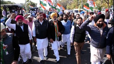 Congress MLA candidate Balbir Sidhu taking out a road show in Mohali on Friday on the last day of campaigning for the Punjab assembly elections. (HT Photo)