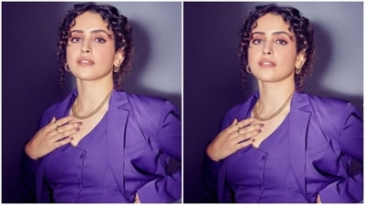 Sanya paired a blue cropped shirt with multiple button details with a high waisted blue pair of trousers with wide legs. Sanya completed her look with a short full-sleeved blue blazer. (Instagram/@sukritigrover)