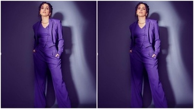 Styled by fashion stylist Sukriti Grover, Sanya wore her curly tresses into a messy bun as she posed for the pictures. (Instagram/@sukritigrover)
