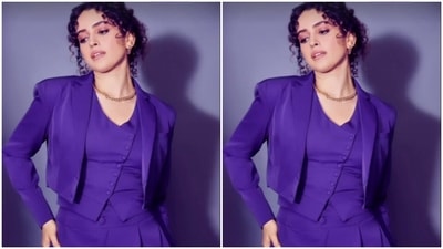 Assisted by makeup artist Natasha Mathias Dsouza, Sanya decked up in nude eyeshadow, black eyeliner, mascara-laden eyelashes, contoured cheeks and a shade of nude lipstick. (Instagram/@sanyamalhotra_)
