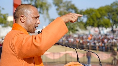 UP Chief Minister Yogi Adityanath addresses a public meeting for the state assembly elections. (PTI) UP Chief Minister Yogi Adityanath addresses a public meeting for the state assembly elections. (PTI)