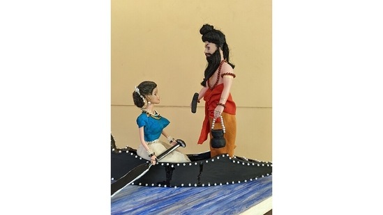 This tableau depicts Matsyagandhi and the sage Parashara in a boat, about to embark on the journey that will culminate in the birth of the sage Vyasa, who first compiled the Mahabharata. As more people come upon Devaki’s work, on local news platforms and online, they have begun sending her their unused dolls too. Devaki now has a collection of 21. (Photo courtesy: S Devki)