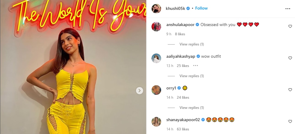 Aaliyah Kashyap and Suhana Kapoor's comment on Khushi Kapoor's picture&nbsp; (Instagram/khushi05k)
