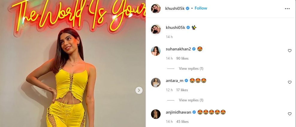 Suhanan Khan's comment on Khushi Kapoor's picture&nbsp;(Instagram/khushi05k)