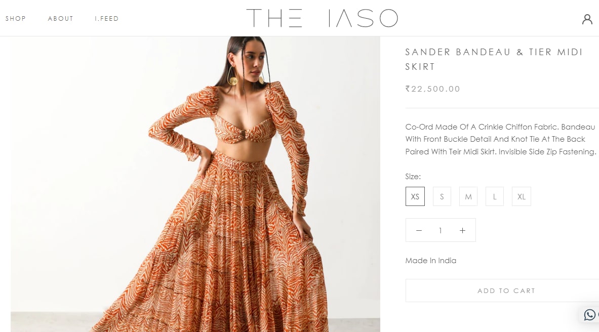 Pooja Hegde's bandeau and midi skirt from The Iaso&nbsp;(theiaso.com)