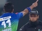 Aleem Dar hilariously tries to stop Shahnawaz Dahani's celebration. Aleem Dar hilariously tries to stop Shahnawaz Dahani's celebration.