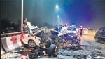Police said that the car was mangled to an extent that the five men were puled out after cutting the doors. (Sourced) Police said that the car was mangled to an extent that the five men were puled out after cutting the doors. (Sourced)