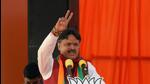 BJP candidate from Sarojini Nagar Rajeshwar Singh at an election rally in Lucknow. (Deepak Gupta/HT PHOTO)