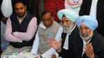 Mohali MLA Balbir Singh Sidhu and mayor Amarjit Singh Sidhu addressing a press conference in Mohali on Saturday after the ECI check at the latter’s house the night before. (Ravi Kumar/HT) Mohali MLA Balbir Singh Sidhu and mayor Amarjit Singh Sidhu addressing a press conference in Mohali on Saturday after the ECI check at the latter’s house the night before. (Ravi Kumar/HT)