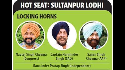 In Sultanpur Lodhi, sitting Congress MLA Navtej Singh Cheema is facing challenge from SAD, AAP and cabinet minister Rana Gurjit Singh’s son. In Sultanpur Lodhi, sitting Congress MLA Navtej Singh Cheema is facing challenge from SAD, AAP and cabinet minister Rana Gurjit Singh’s son.
