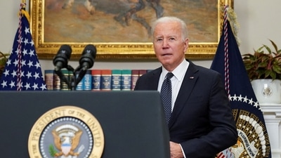 US President Joe Biden prepares to deliver remarks on his administration's efforts to pursue deterrence and diplomacy in response to Russia’s military buildup on the border of Ukraine. (Reuters)