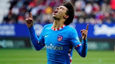 Atletico Madrid's Joao Felix celebrates scoring their first goal (REUTERS)