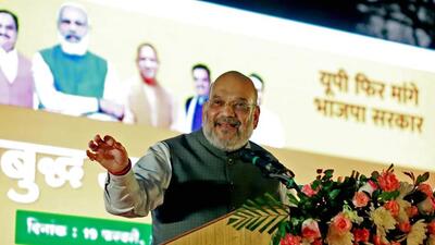 Union home minister Amit Shah at a Prabudh Jan Samvad programme in Lucknow on Saturday for the UP polls. (ANI Photo) Union home minister Amit Shah at a Prabudh Jan Samvad programme in Lucknow on Saturday for the UP polls. (ANI Photo)