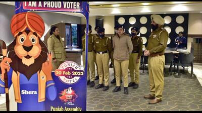 Police deployed in pink polling station in BRS Nagar in Ludhiana on Saturday. (Gurpreet Singh/HT) Police deployed in pink polling station in BRS Nagar in Ludhiana on Saturday. (Gurpreet Singh/HT)