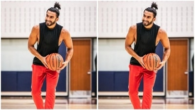 Ranveer gave his basketball game look a sassy spin with black and white sports shoes. (Instagram/@ranveersingh)