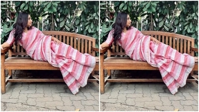 Assisted by makeup artist Harshal Jariwala, Vidya decked up in black kohl, nude eyeshadow, drawn eyebrows, contoured cheeks and a shade of soft maroon lipstick. (Instagram/@balanvidya)