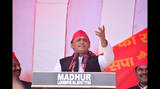 SP chief Akhilesh Yadav in Lakhimpur (HT photo)