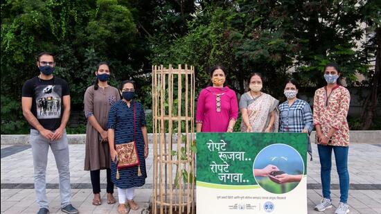 Pune Knowledge Cluster (PKC) has undertaken ‘Adopt-A-Sapling’ programme which aims at increasing the survival rate of saplings planted by the civic bodies. (HT)