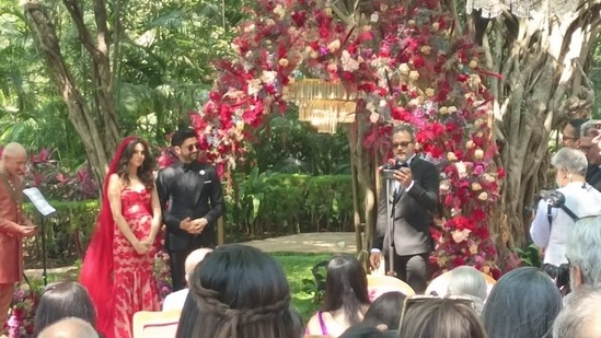 Farhan Akhtar and Shibani Dandekar's first picture from the wedding. Farhan Akhtar and Shibani Dandekar's first picture from the wedding.