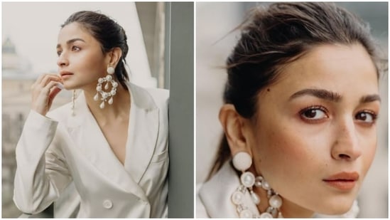 Earlier, Alia Bhatt hit the streets of Berlin in a chic formal white co-ord set. Alia stuck to the theme of her film Gangubai Kathiawadi and wore an all white outfit.&nbsp;(Instagram/@aliaabhatt)