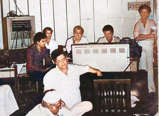 With Raj Kapoor at the recording of the song Meri Kismat Mein Tu Nahi Shaayad for Prem Rog at Mehboob Studio in 1982 With Raj Kapoor at the recording of the song Meri Kismat Mein Tu Nahi Shaayad for Prem Rog at Mehboob Studio in 1982