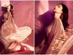 Mouni Roy's Instagram handle is a treat for all fashion lovers. It is flooded with pictures of herself in fancy outfits. Every time she posts photos in a stylish designer fit, netizens go gaga over her look. In her latest stills, the actor can be seen laying fashion cues to raise the elegant quotient in a shimmery ivory saree teamed with a sleeveless blouse.(Instagram/@imouniroy)