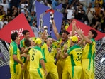 Australia players celebrate after winning the ICC Men's T20 World Cup