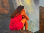 Samantha Ruth Prabhu at Athirappilly Falls.