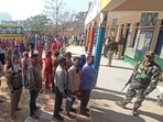 Queue of voters to cast their vote for Punjab assembly elections at Jhujhar nagar of district Mohali on Sunday. (Photo by Ravi Kumar HT)