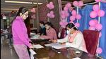 A woman casting her vote at a pink booth during the Punjab polls in Ludhiana on Sunday. (Gurpreet Singh/HT) A woman casting her vote at a pink booth during the Punjab polls in Ludhiana on Sunday. (Gurpreet Singh/HT)