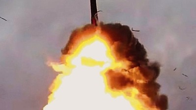 A Yars intercontinental ballistic missile is launched during the exercises by nuclear forces in an unknown location in Russia. REUTERS