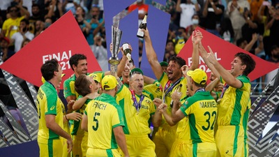 Australia players celebrate after winning the ICC Men's T20 World Cup (REUTERS)