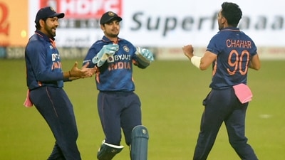 Kolkata: Indian bowler Deepak Chahar celebrates after dismissing West Indies batter Shai Hope during 3rd and final T20 match of the series, at Eden Garden in Kolkata, Sunday (PTI) Kolkata: Indian bowler Deepak Chahar celebrates after dismissing West Indies batter Shai Hope during 3rd and final T20 match of the series, at Eden Garden in Kolkata, Sunday (PTI)